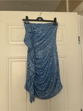 Hello Molly Blue Sequin Mini Skirt with Ruffle Detail